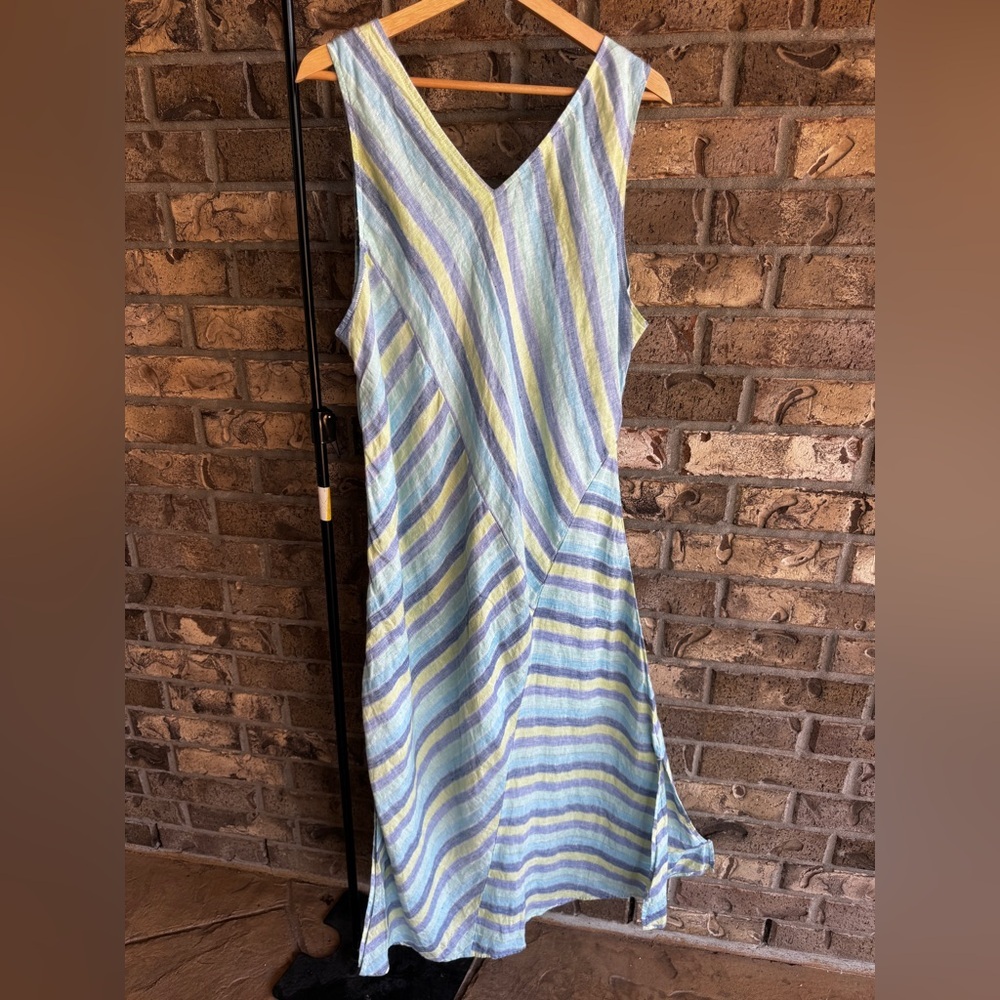 J Jill Love Linen Lotus Maxi Dress size XL Striped Blue Green Lined - Picture 10 of 16